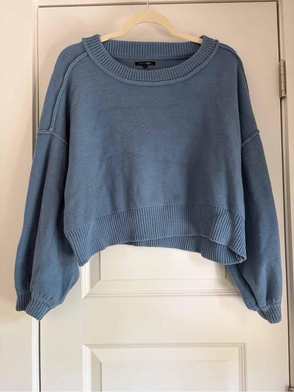 Papermoon Dusty Blue Cropped Crewneck Sweater